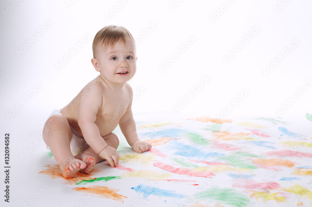 little funny painter isolated on white little funny painter isolated on white