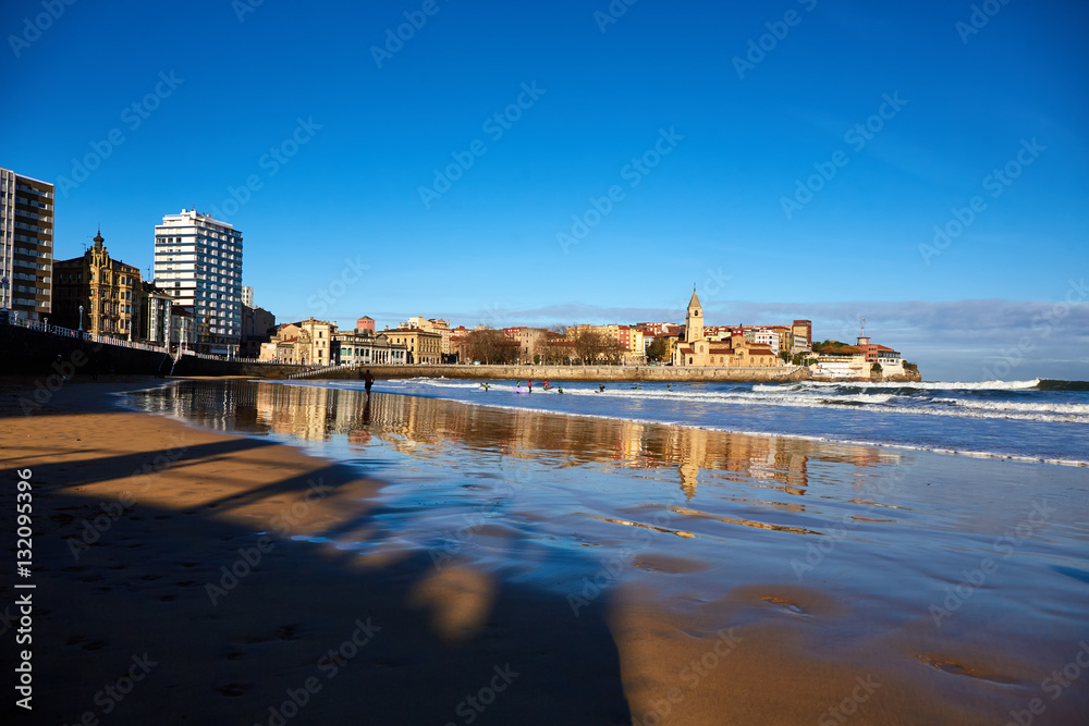Fototapeta premium landscape of Gijon beach. travel destination in north of Spain, Europe