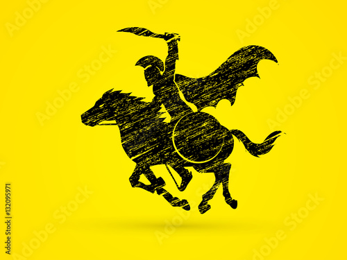 Spartan warrior riders with a sword ready to fight designed using grungy brush graphic vector