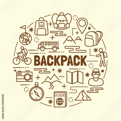 backpack minimal thin line icons set