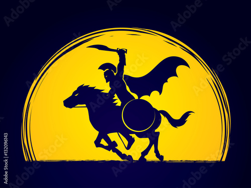 Spartan warrior riders with a sword ready to fight designed on moonlight background graphic vector