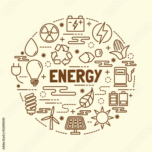 energy minimal thin line icons set