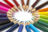 Group of color pencils on white background