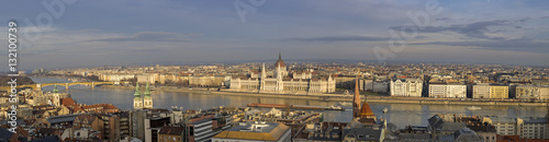 Very large Panoramic overview of Budapest Parliament on Danube r