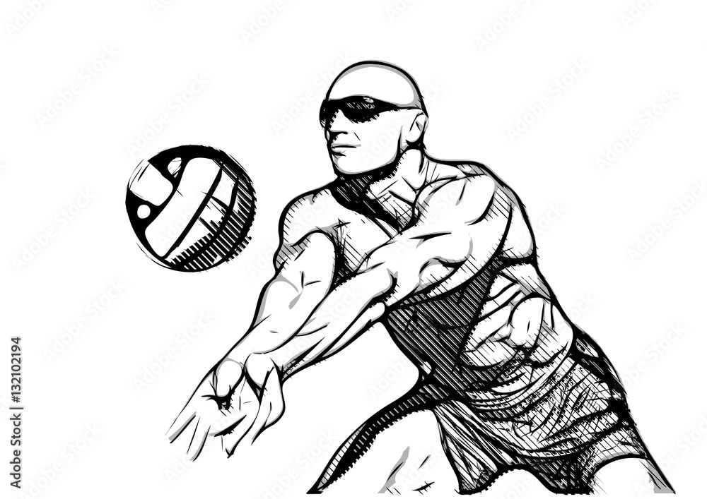 Beach volleyball player in action