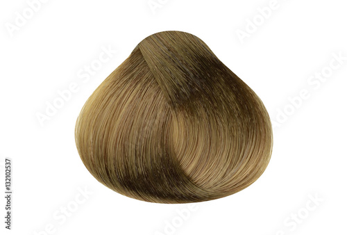 Lock of hazelnut blonde hair color sample  rounded shape  isolated on white background  clipping path included