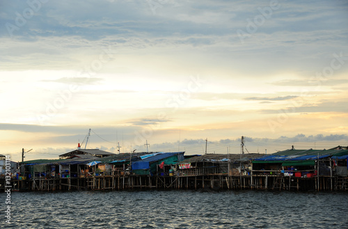 Houses construct on sea as seafood market, Thailand