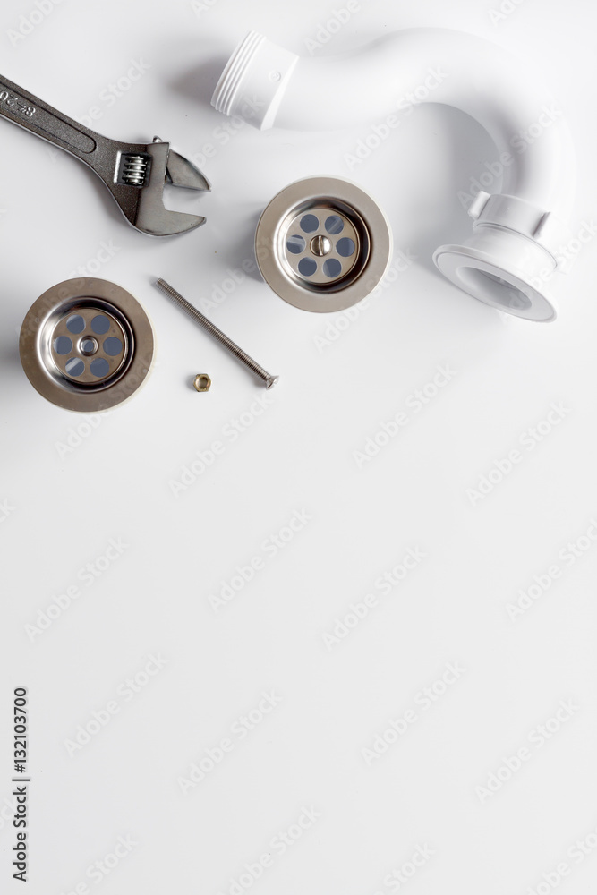concept plumbing work top view on white background concept plumbing work top view on white background
