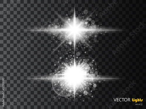 White glowing light burst explosion with transparent. Vector illustration for cool effect decoration ray sparkles. Bright star. shine gradient glitter, flare. Glare texture.