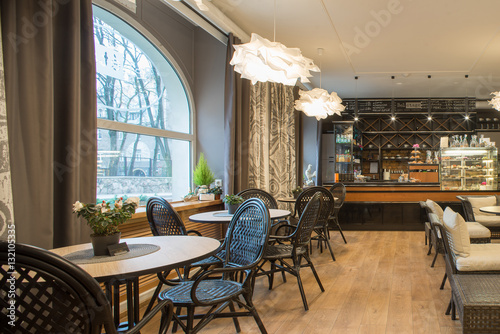 Interior of caffe restaurant. Modern design.