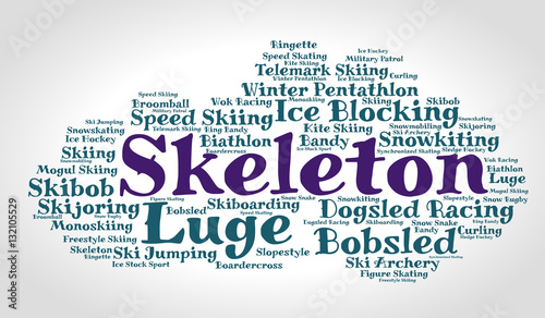 Skeleton. Word cloud, italic font, grey gradient background. Olympics.	