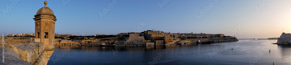 The panoramic view of Valletta capital city with the Grand harbo