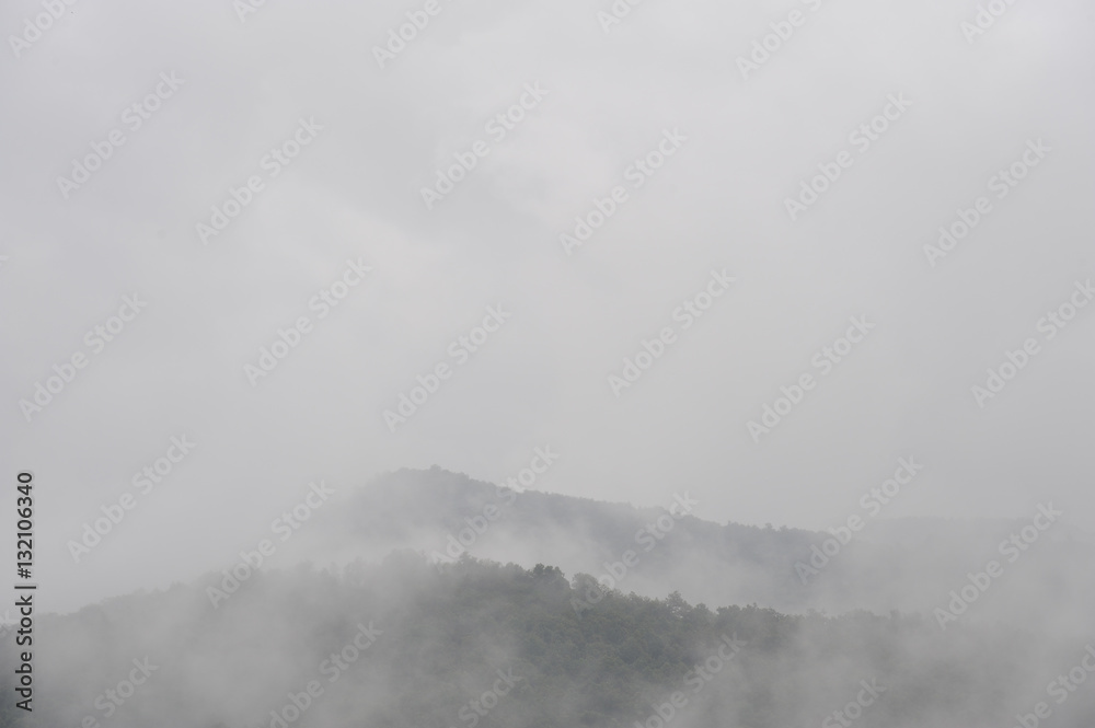 Fog after rain, Mountain landscape view