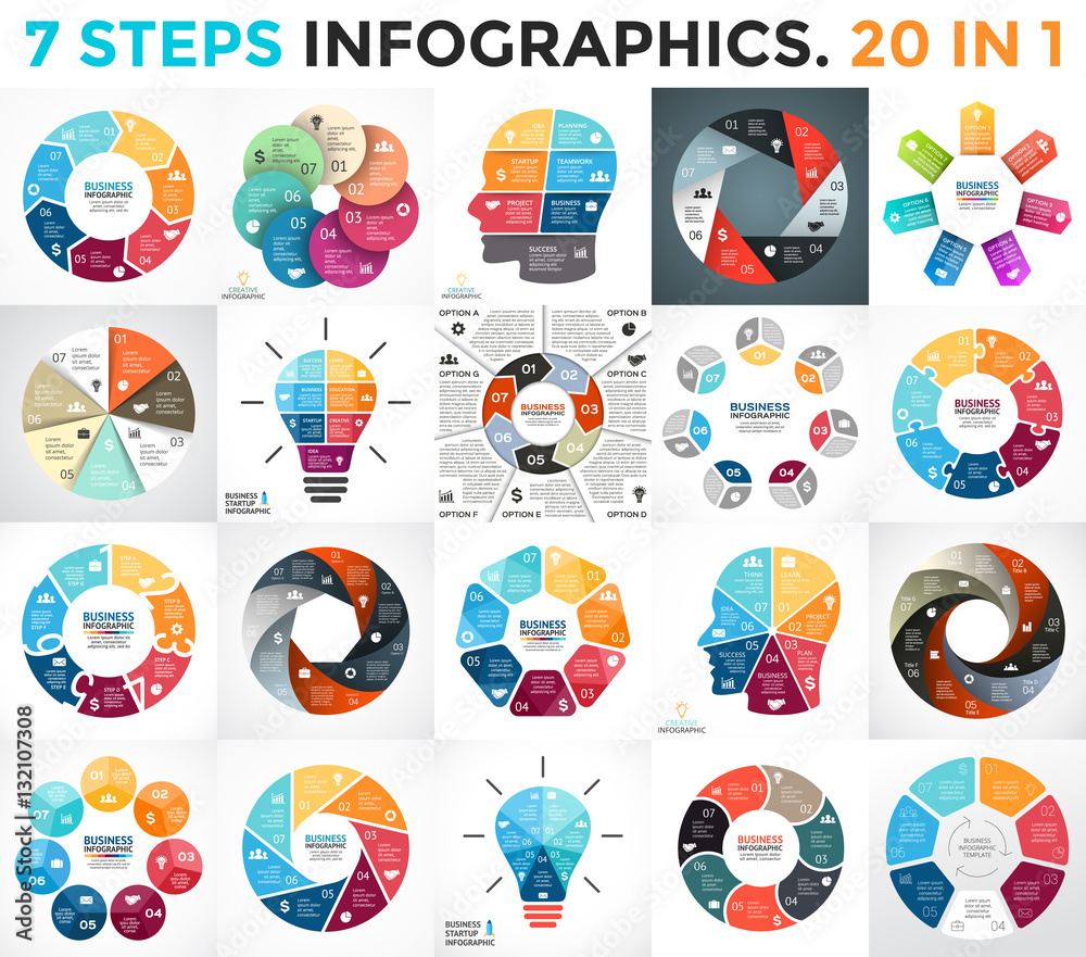 Vector circle arrows infographic, cycle diagram, graph, presentation chart. Business concept with 7 options, parts, steps, processes.