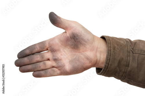 Dirty male hands on a white background