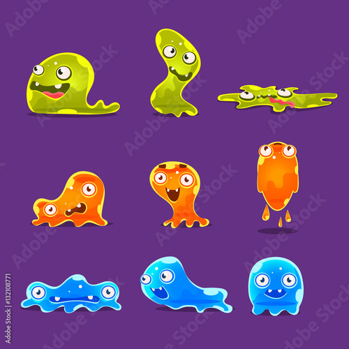 Sluggish Blob Emoji Cartoon Primitive Fantastic Primitive Organism Characters Of Different Color Set