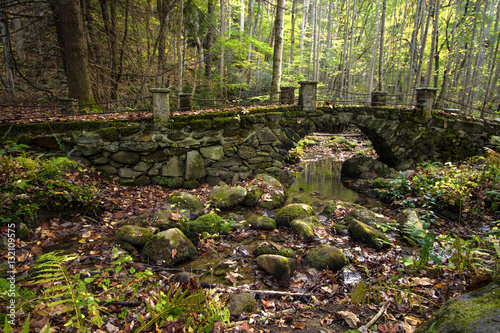 Stone Footbridge In The Great Smoky Mountains National Park.. Bridge through the wilderness in the Elkmont District of the Great Smoky Mountains National Park. Gatlinburg, Tennessee