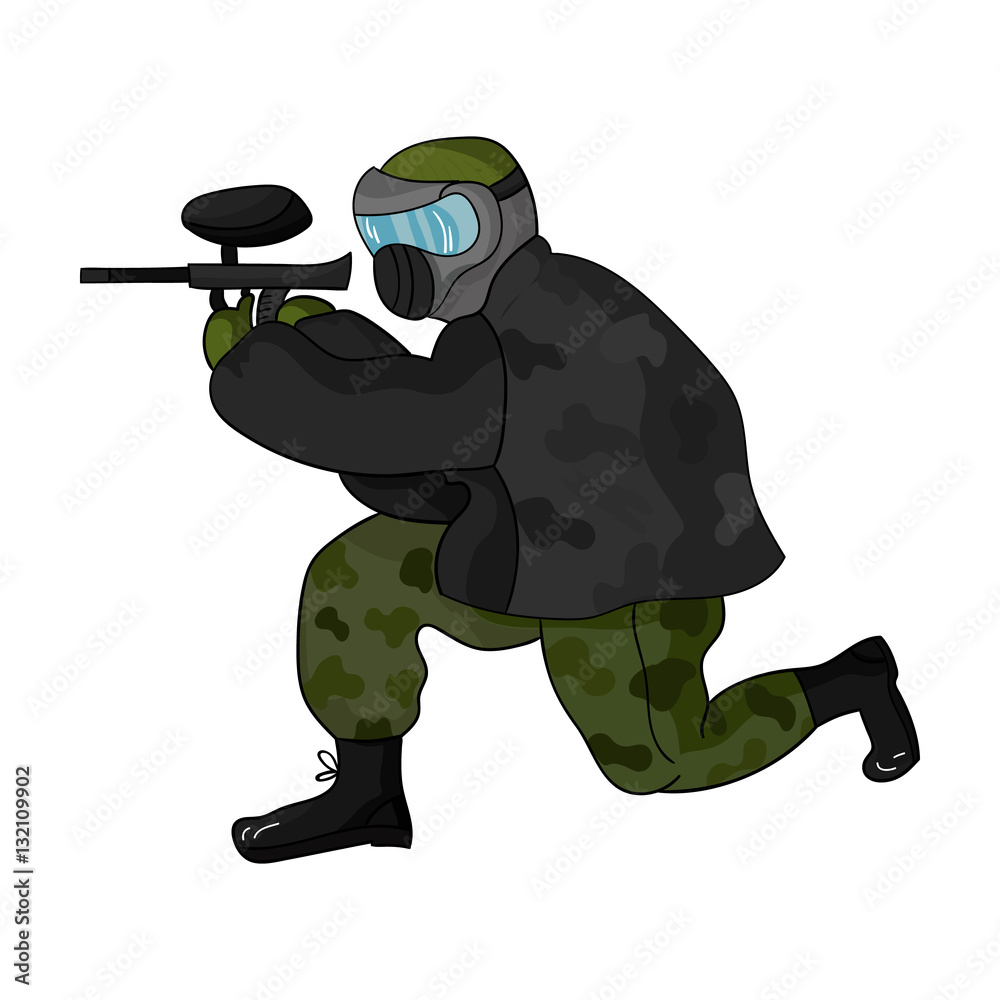 Paintball player icon in cartoon style isolated on white background. Paintball symbol stock