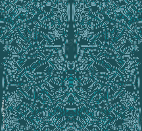 Pattern Vikings. Pattern background blue. Abstract cute pattern with hand drawn elements. Seamless abstract pattern for printing on fabric or paper. Celtic knots.