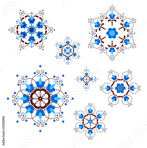 Set of snowflakes inspired by Kashubian folk art