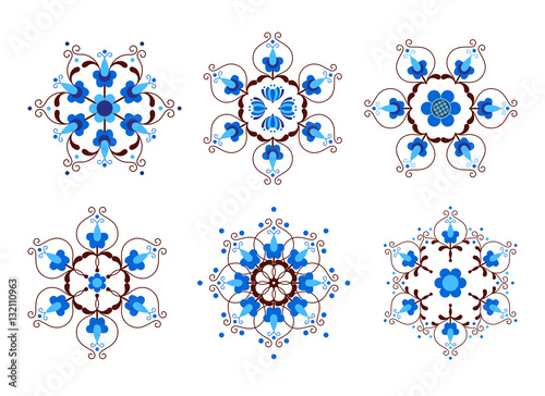 Set of snowflakes inspired by Kashubian folk art