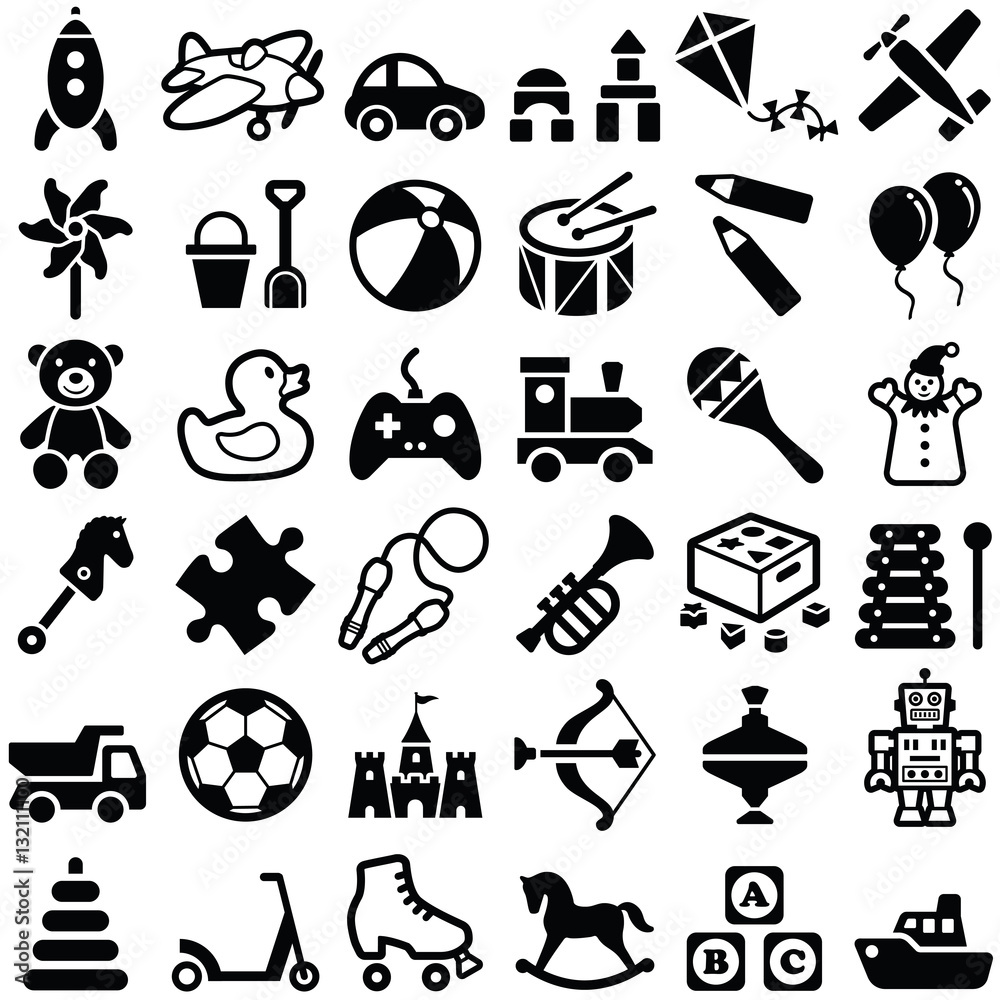 Toy icon collection - outline and silhouette illustration Toy icon collection - outline and silhouette illustration