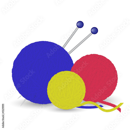 Skeins of wool and knitting needles. Vector illustration.