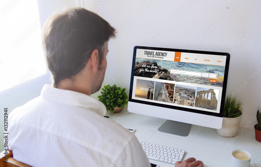man online travel agency computer man online travel agency computer