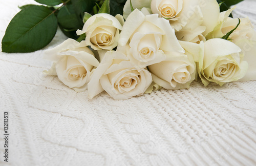 roses on a knitted white background