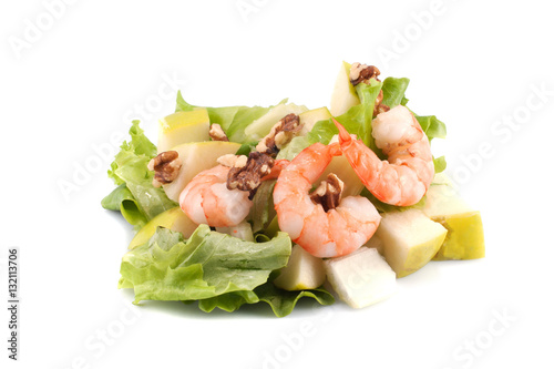 Salad with shrimp on a white background