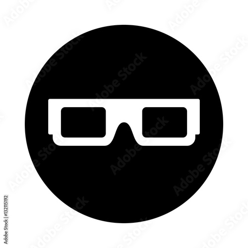 3d glasses icon. Black icon isolated on white background. Round icon. 3d glasses silhouette. Simple circle icon. Web site page and mobile app design vector element.
