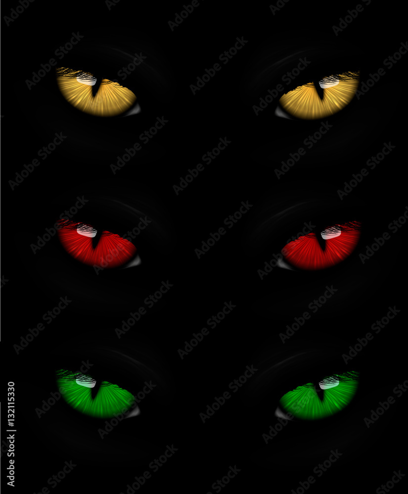 Set of cat eyes red, yellow and green