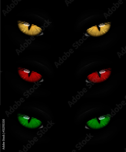Set of cat eyes red, yellow and green