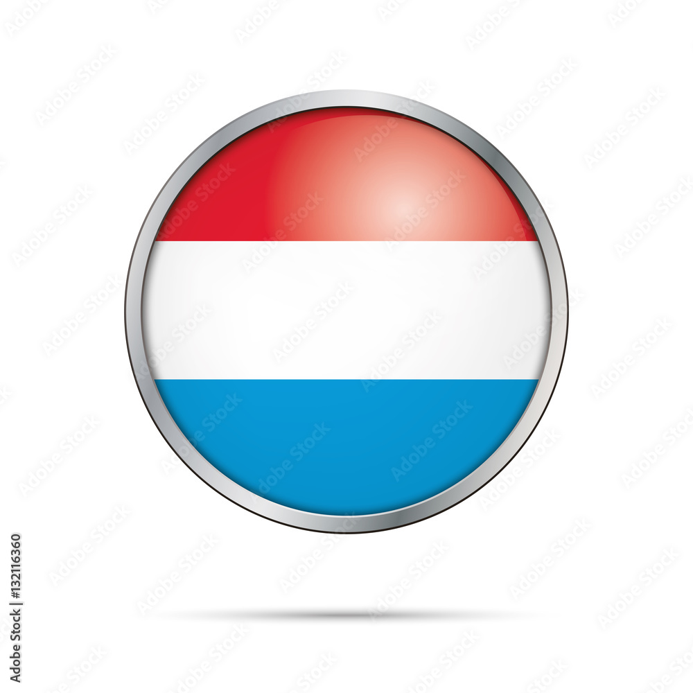 Vector Luxembourgish flag Button. Luxembourg flag in glass button style with metal frame. Vector Luxembourgish flag Button. Luxembourg flag in glass button style with metal frame.
