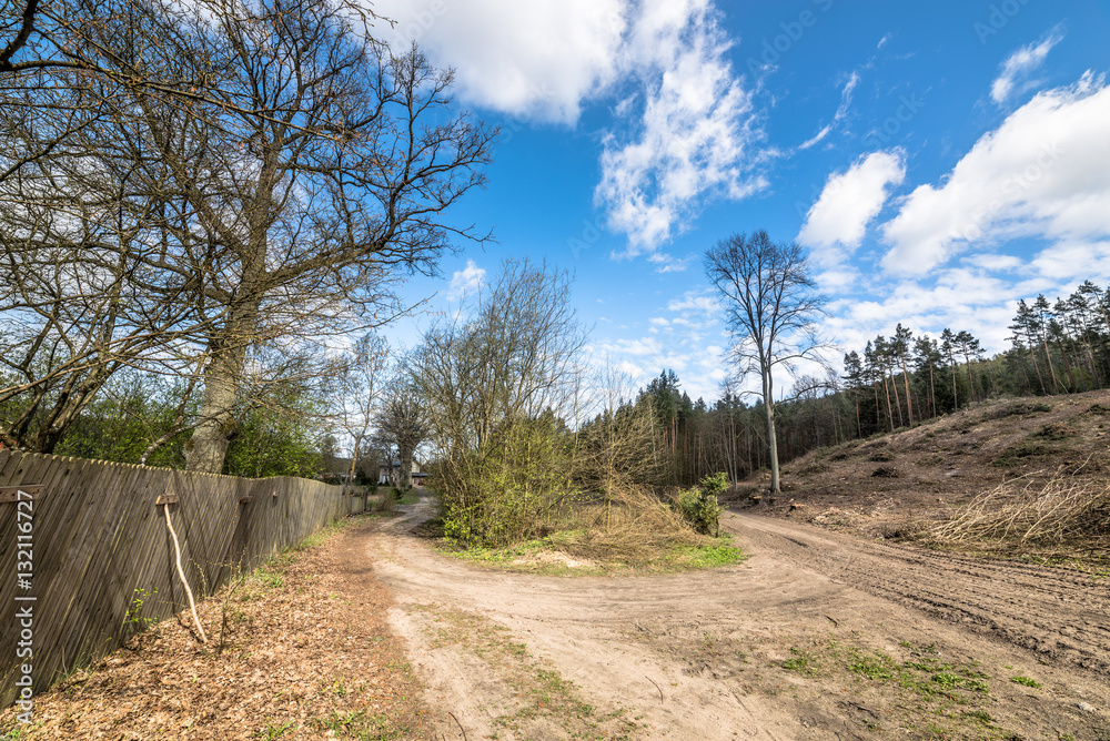 Crossroads in countryside landscape in spring Crossroads in countryside landscape in spring