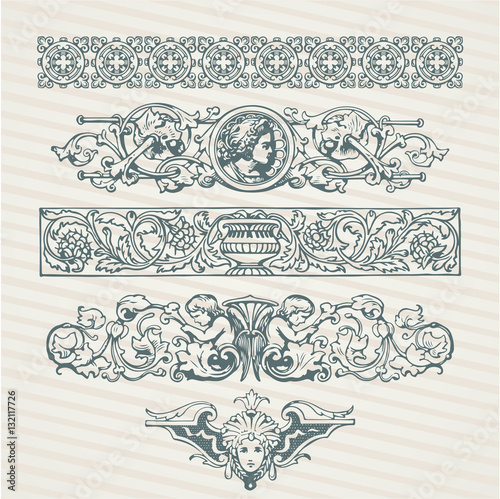 Fotografie, Obraz Decorative elements in vector collection with retro ornament pattern in antique