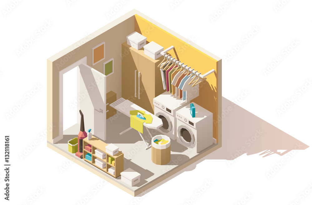Vector isometric low poly laundry room icon
