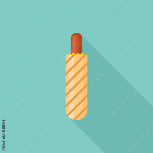 French hot dog flat icon with long shadow. Vector illustration.