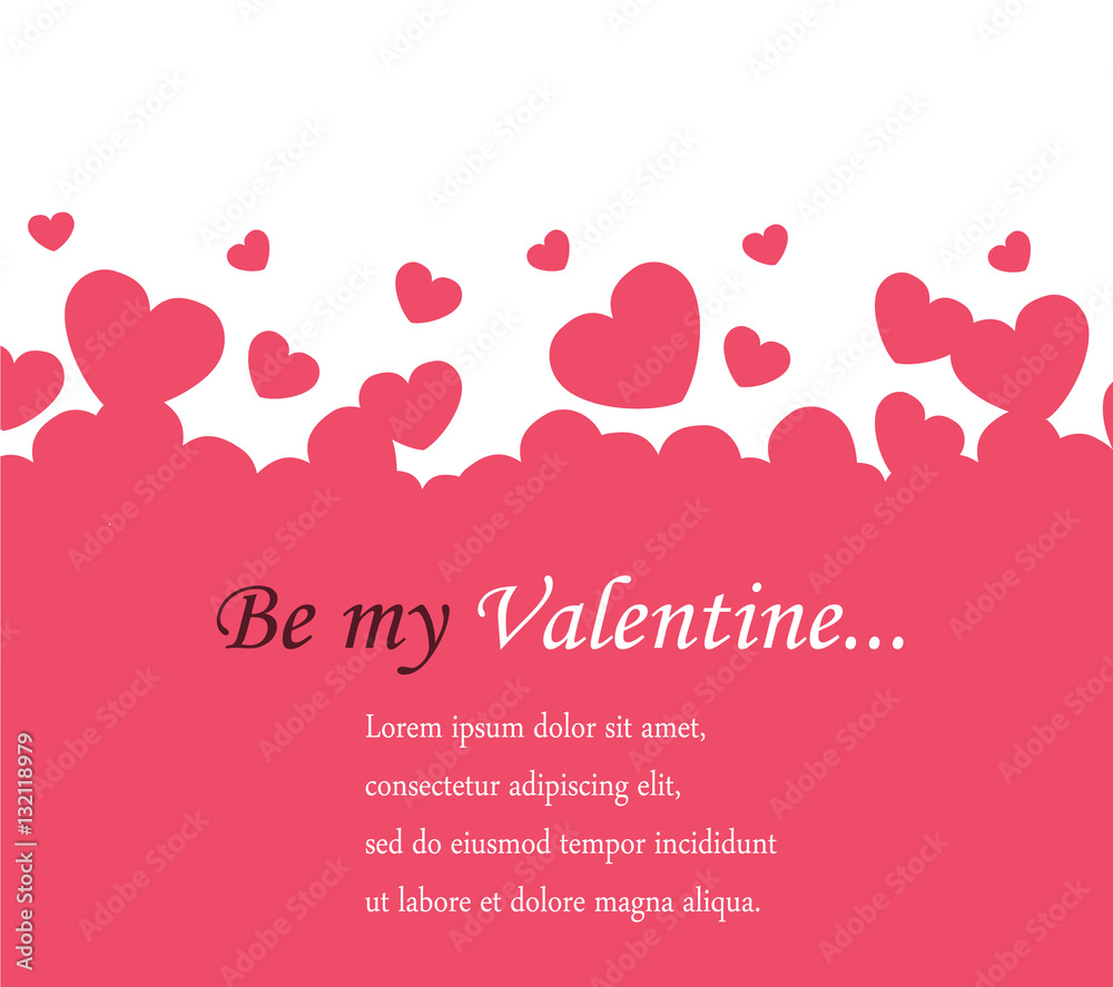 horizontal background Valentine's Day with pink hearts and space for text