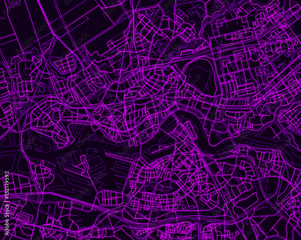 purple, dark purple  vector map of Rotterdam, Netherland. City p