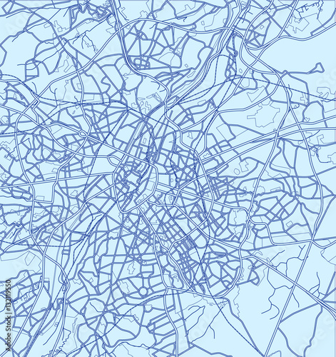 blue, dark blue vector map of Brussels, Belgium. City plan Bruss