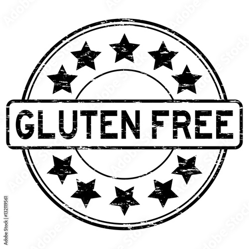 Grunge black Gluten free with star icon round rubber stamp
