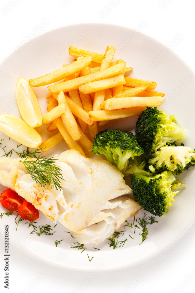 Fish dish - fried fish fillet and vegetables 