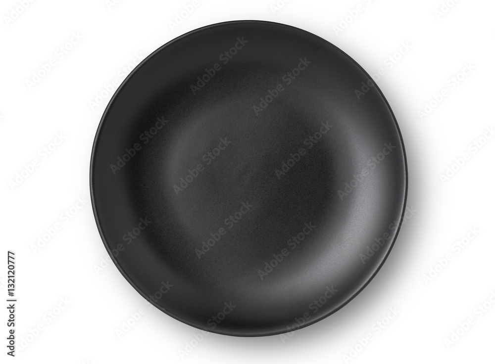 Top view of empty plate on white background - obrazy, fototapety, plakaty 