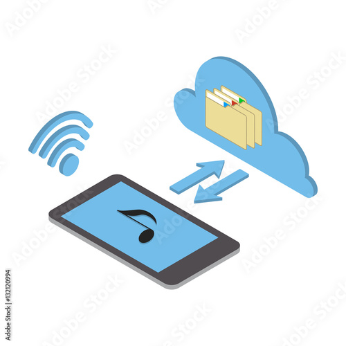 Wireless technologies. Music and applications from the cloud. Vector isometric
