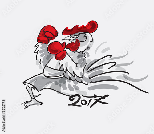 Fighting rooster cartoon character. Vector illustration.