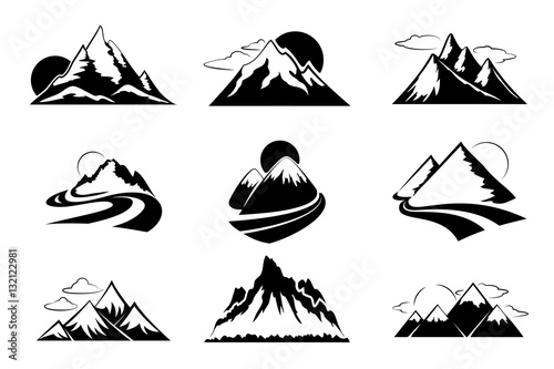 Mountains silhouettes vector illustration. Mountain set for outdoor leisure hiking travel