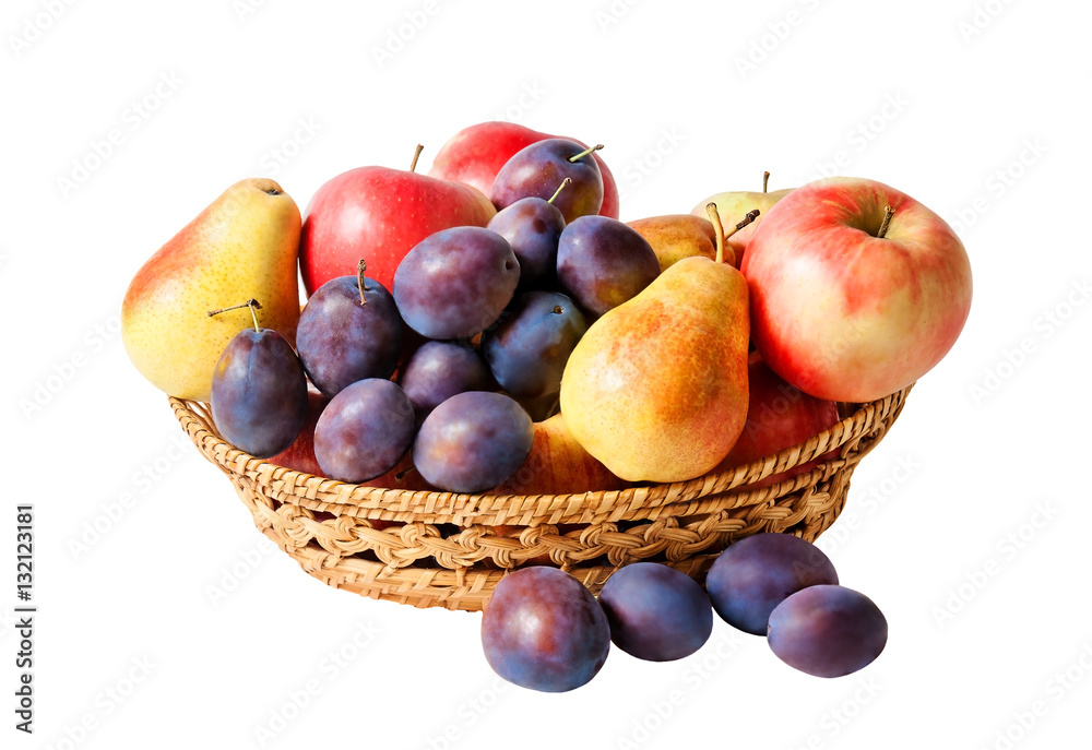 Basket with fruits isolated on white background Basket with fruits isolated on white background