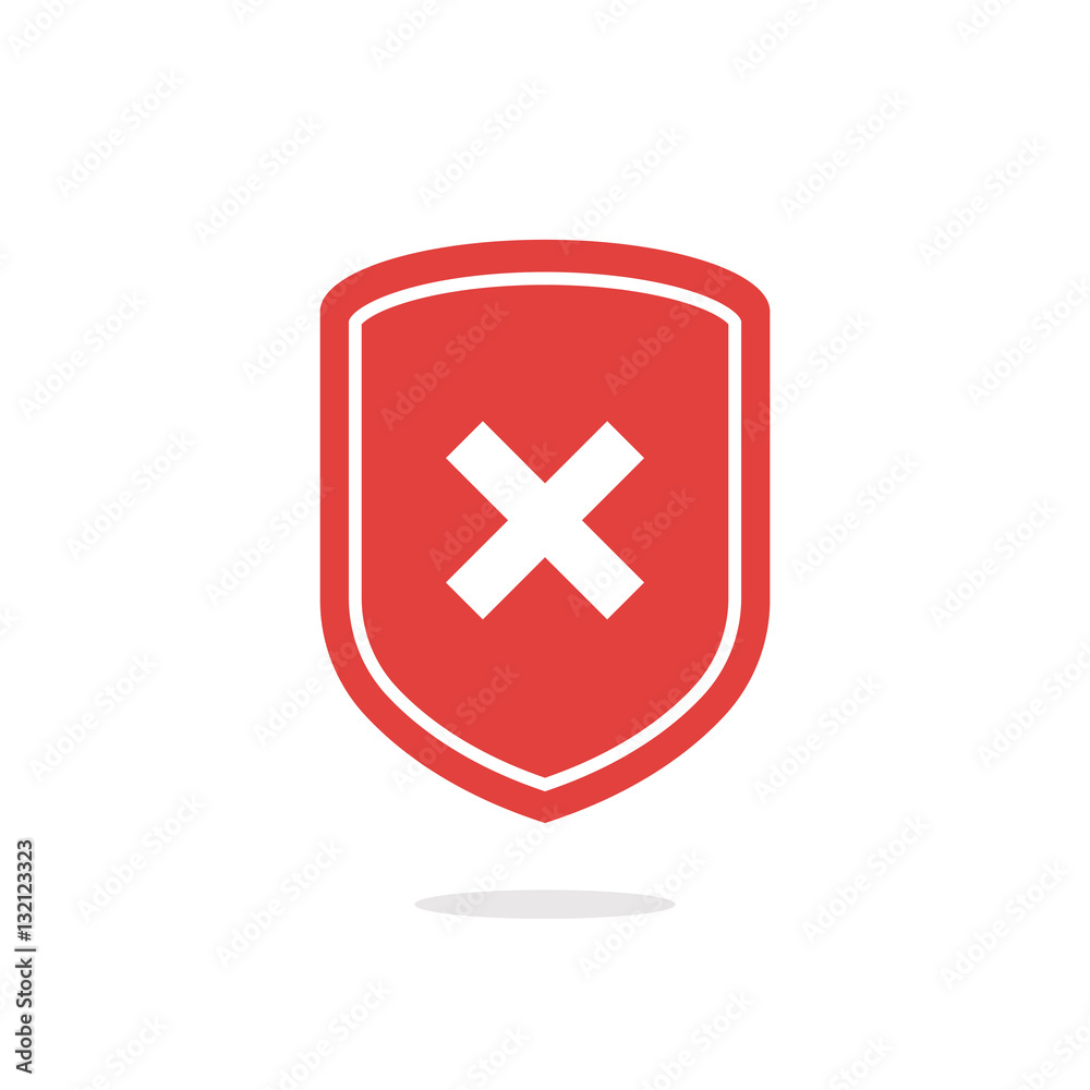 Shield with x mark icon vector Shield with x mark icon vector