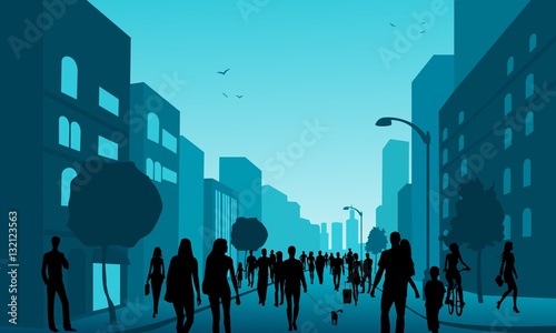 People walking on the street, evening